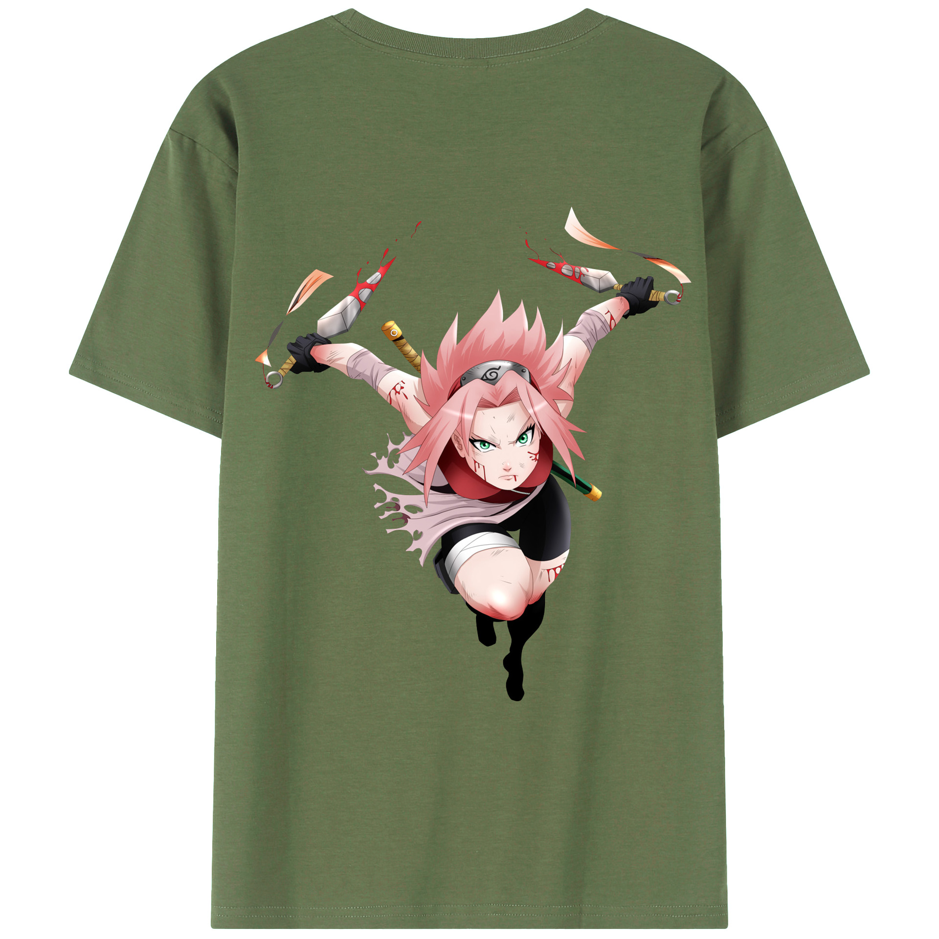 （画像用） NARUTO -ナルト- 春野サクラ Haruno Sakura 綿100％ メンズ半袖Tシャツ（バックプリント） 通気性